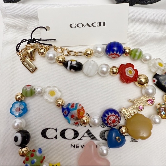 Coach Beaded Charm Necklace Millefiori Glass Art Faux Pearl Rhinestones NEW - Picture 5 of 7